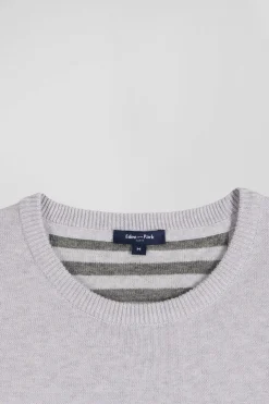 Regular grey wool and cotton crew neck jumper
