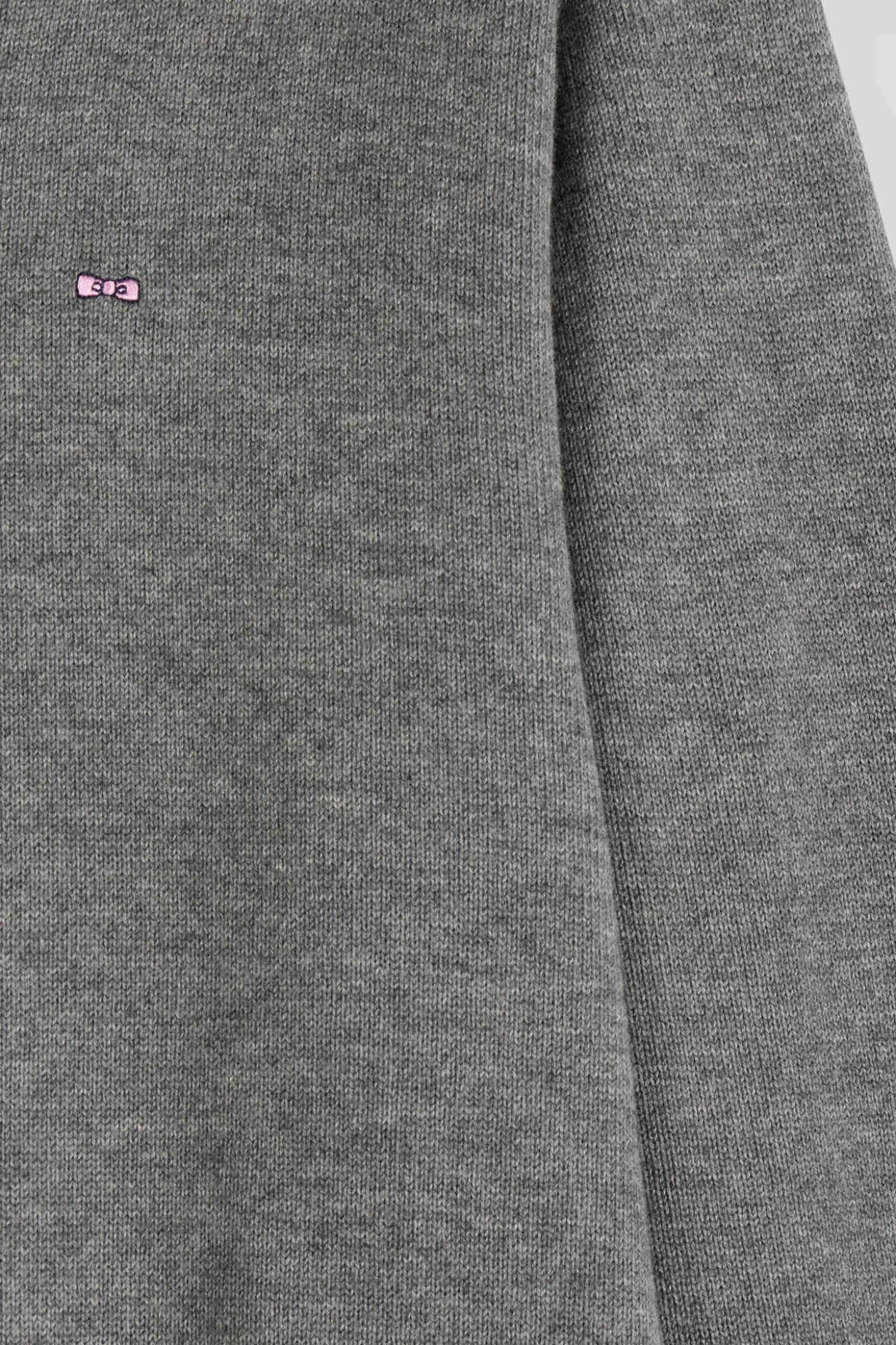 Regular grey wool and cotton V-neck jumper with striped details