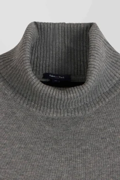 Regular grey wool and cotton turtleneck jumper
