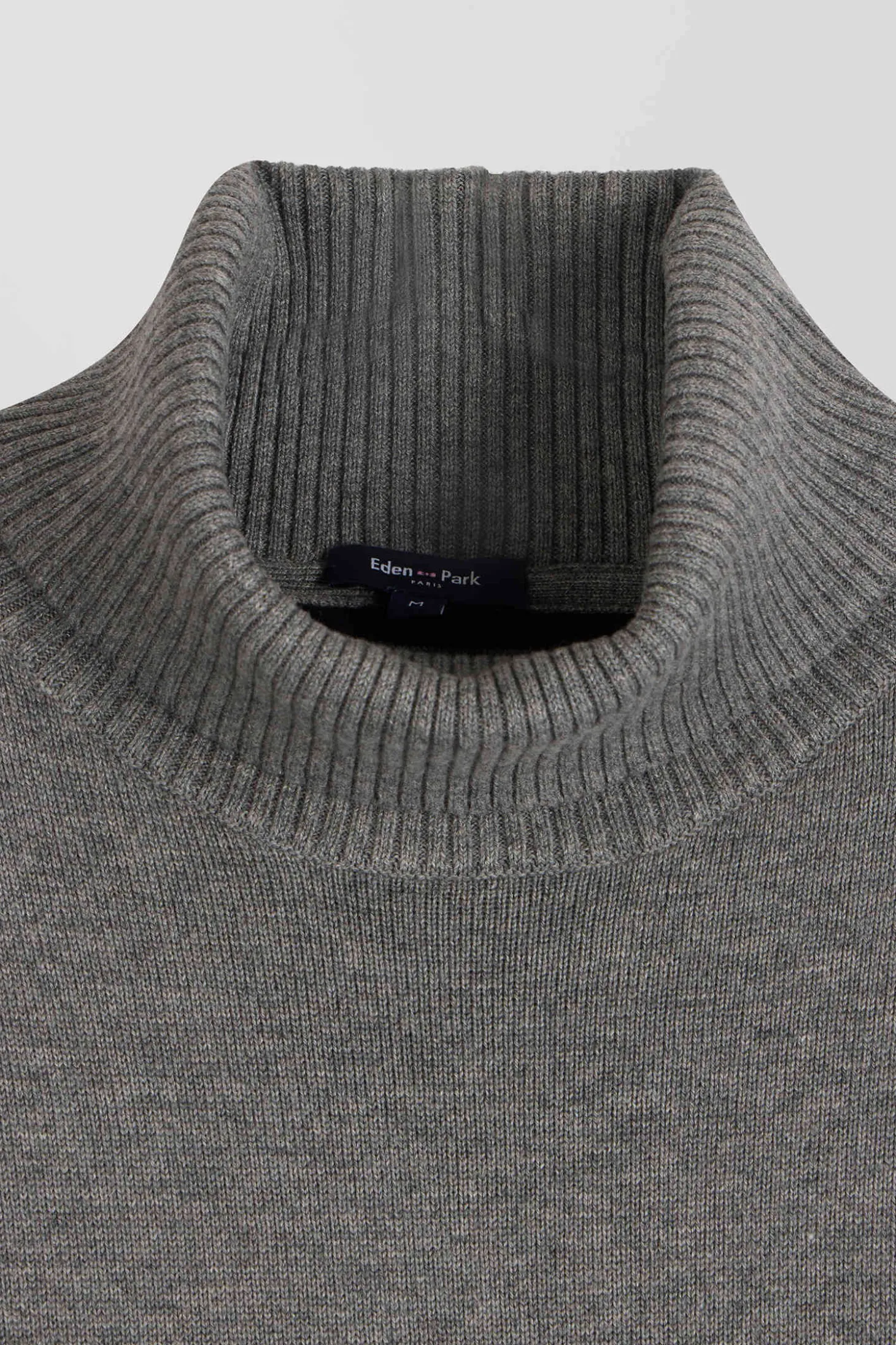 Regular grey wool and cotton turtleneck jumper