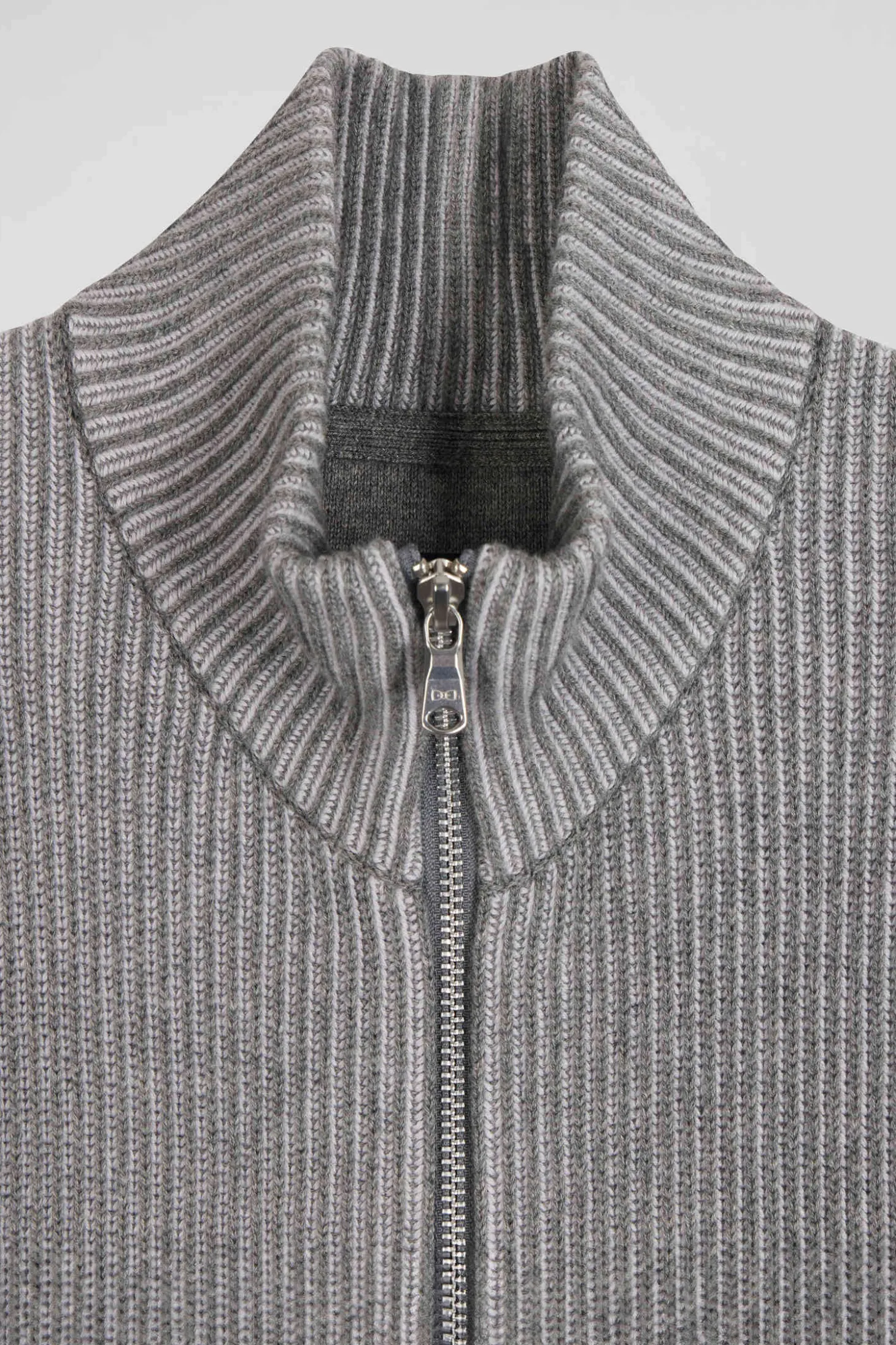 Regular grey wool and cotton zipped cardigan
