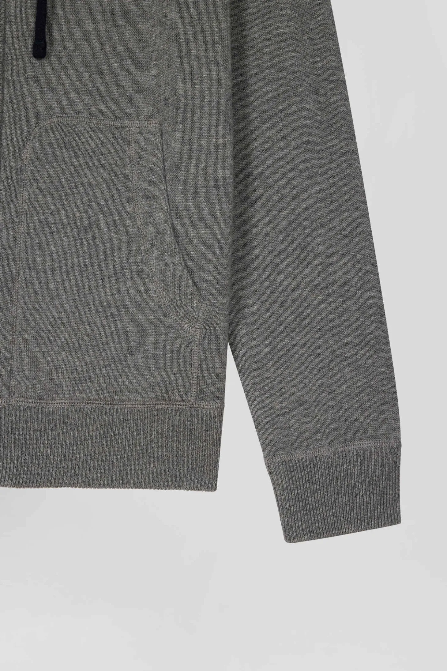 Regular grey wool and cotton knitted zip-up jumper