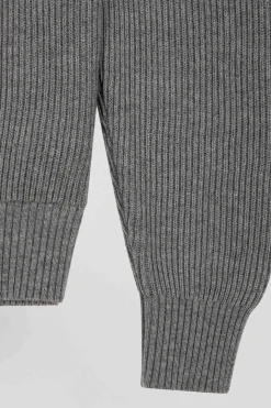 Regular grey wool and cotton high-neck jumper