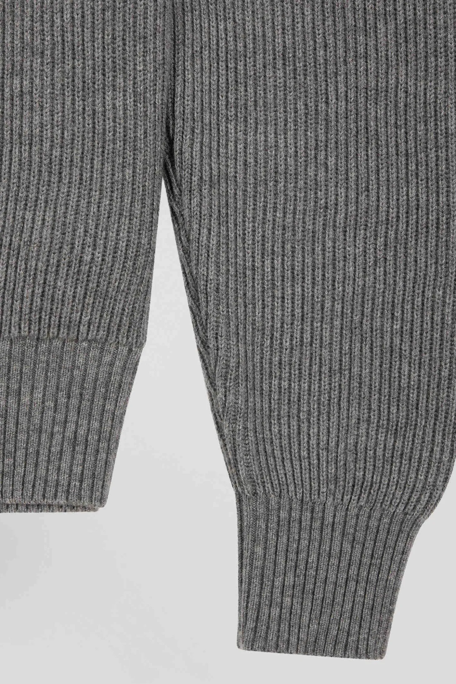 Regular grey wool and cotton high-neck jumper