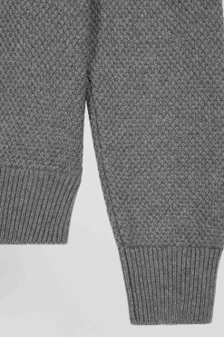 Regular grey wool and cotton crew neck jumper with knit patterns