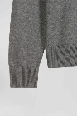 Regular grey wool and cotton turtleneck jumper