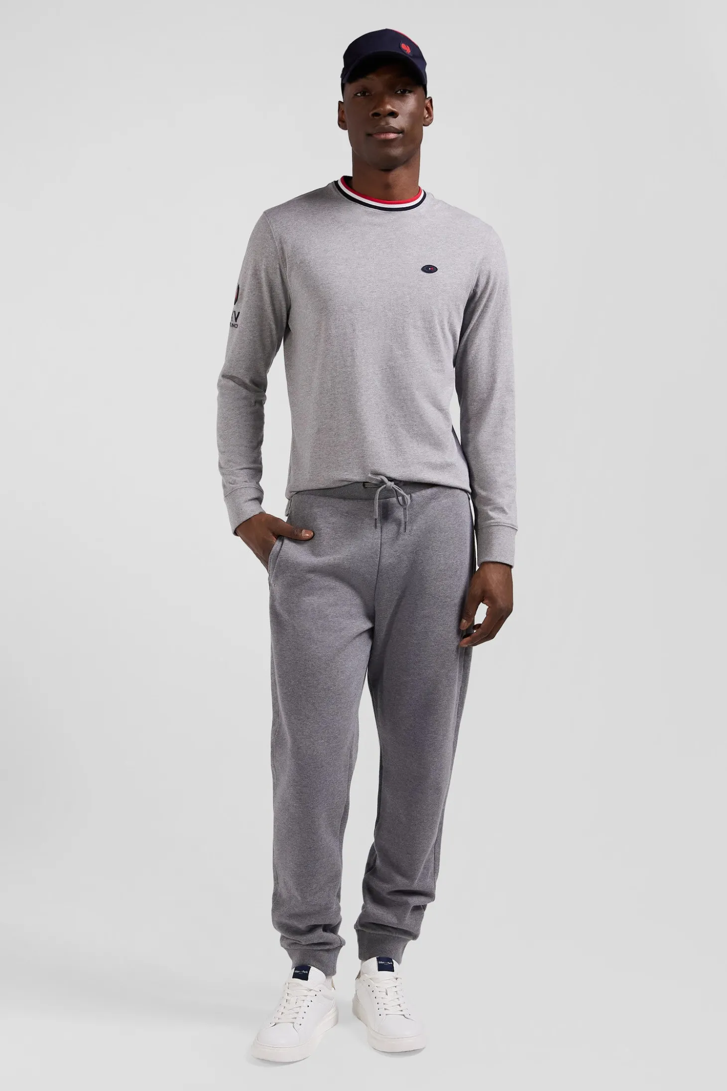 Regular grey XV de France long-sleeved cotton T-shirt