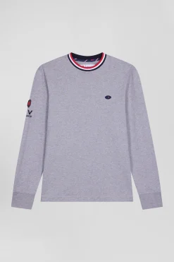 Regular grey XV de France long-sleeved cotton T-shirt
