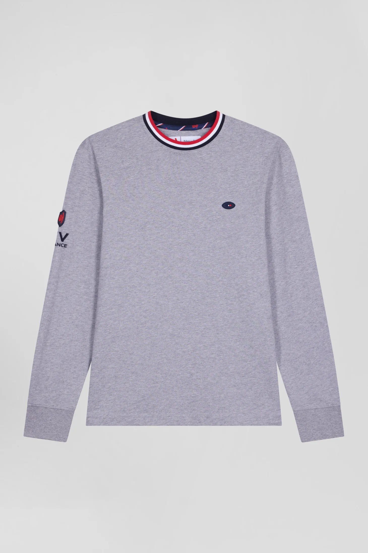 Regular grey XV de France long-sleeved cotton T-shirt