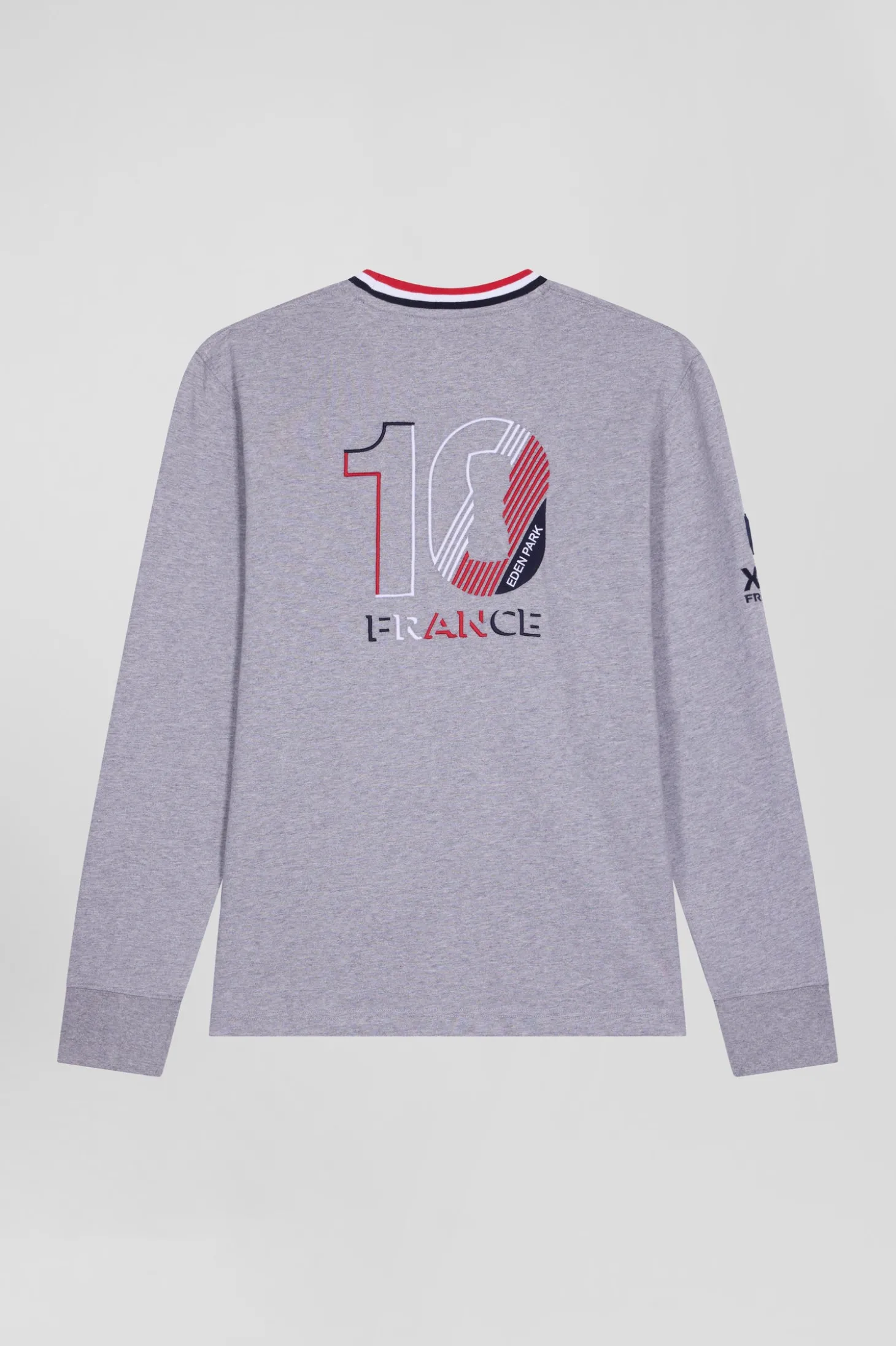 Regular grey XV de France long-sleeved cotton T-shirt