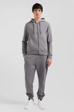 Regular grey zipped brushed cotton fleece hoodie