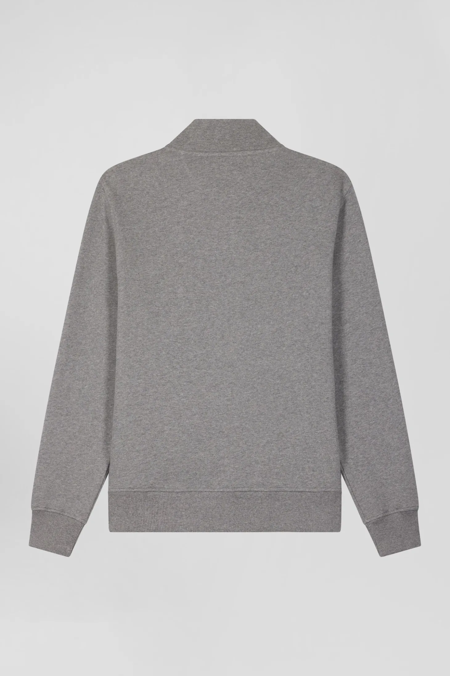 Regular grey zipped brushed cotton fleece sweatshirt with high top collar