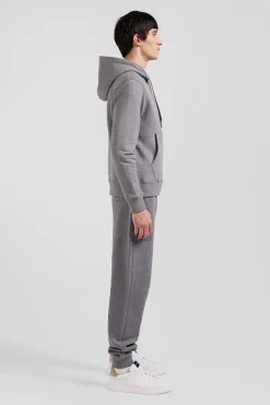 Regular grey zipped brushed cotton fleece hoodie