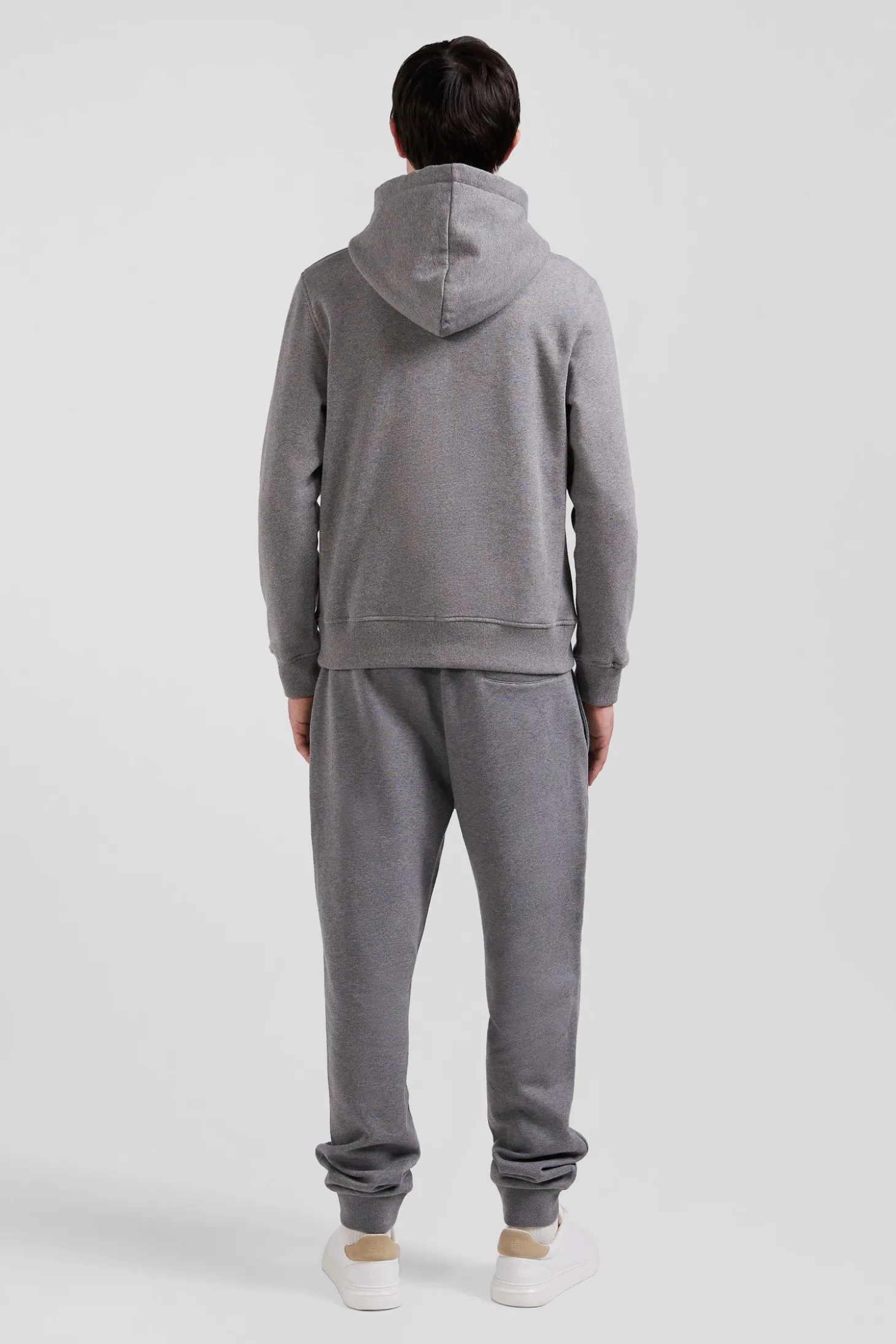 Regular grey zipped brushed cotton fleece hoodie