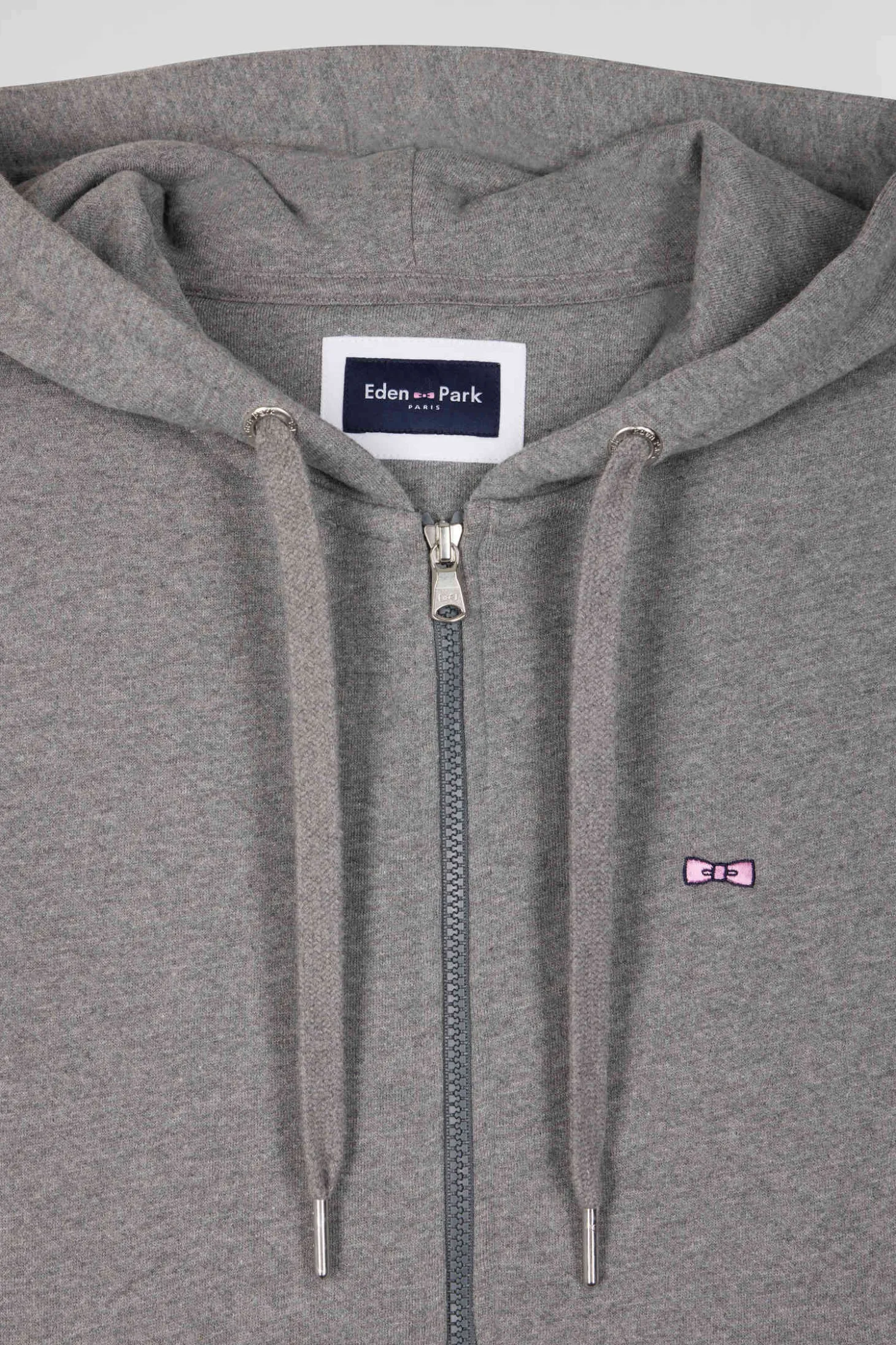 Regular grey zipped brushed cotton fleece hoodie