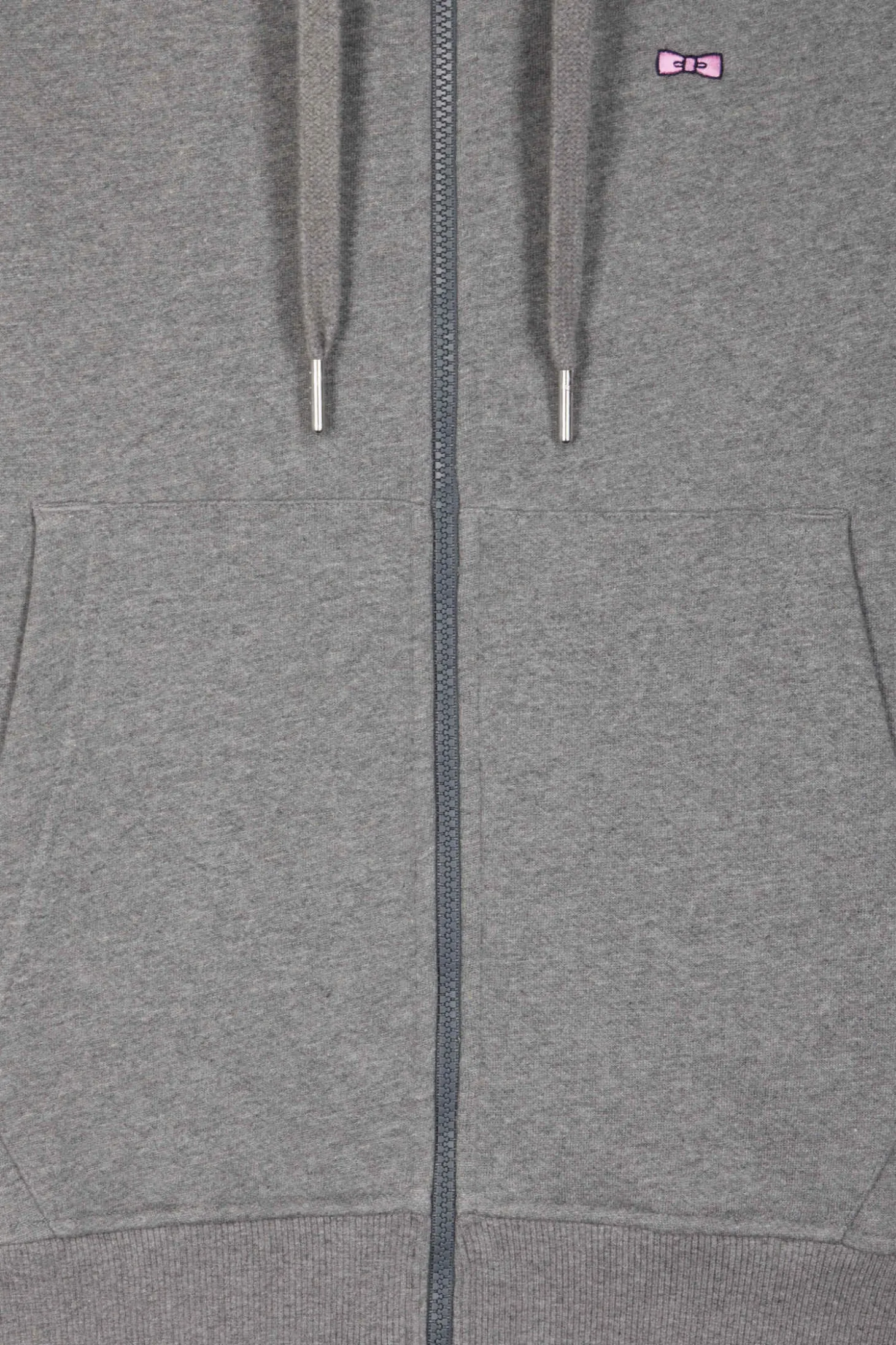 Regular grey zipped brushed cotton fleece hoodie