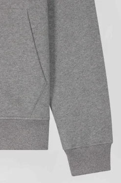 Regular grey zipped brushed cotton fleece sweatshirt with high top collar
