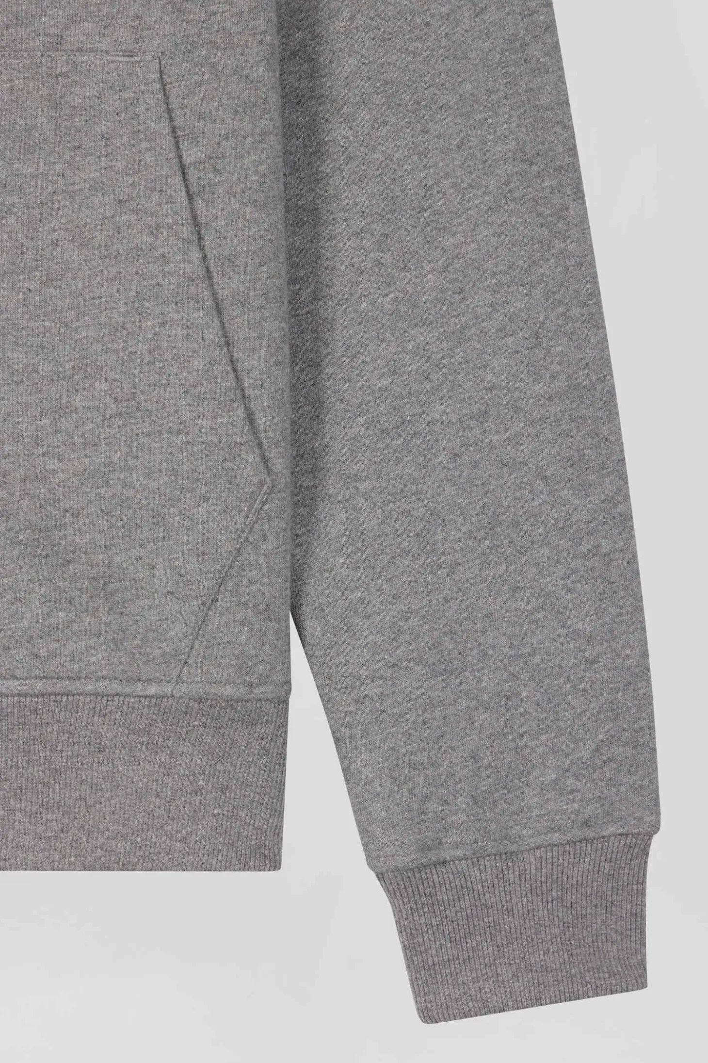 Regular grey zipped brushed cotton fleece sweatshirt with high top collar