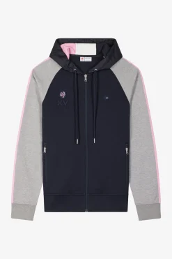 Regular grey zipped XV de France cotton blend hoodie