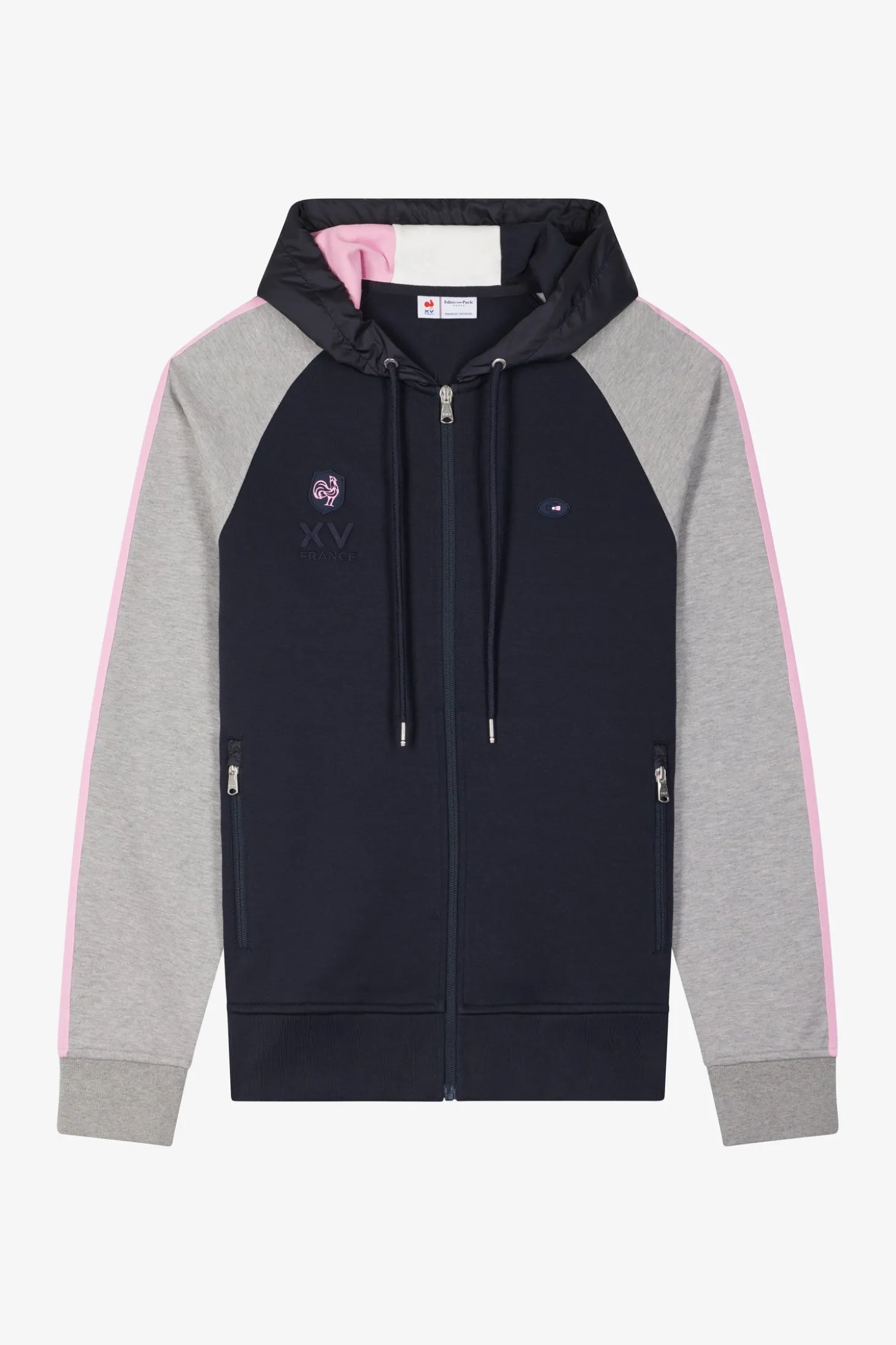 Regular grey zipped XV de France cotton blend hoodie