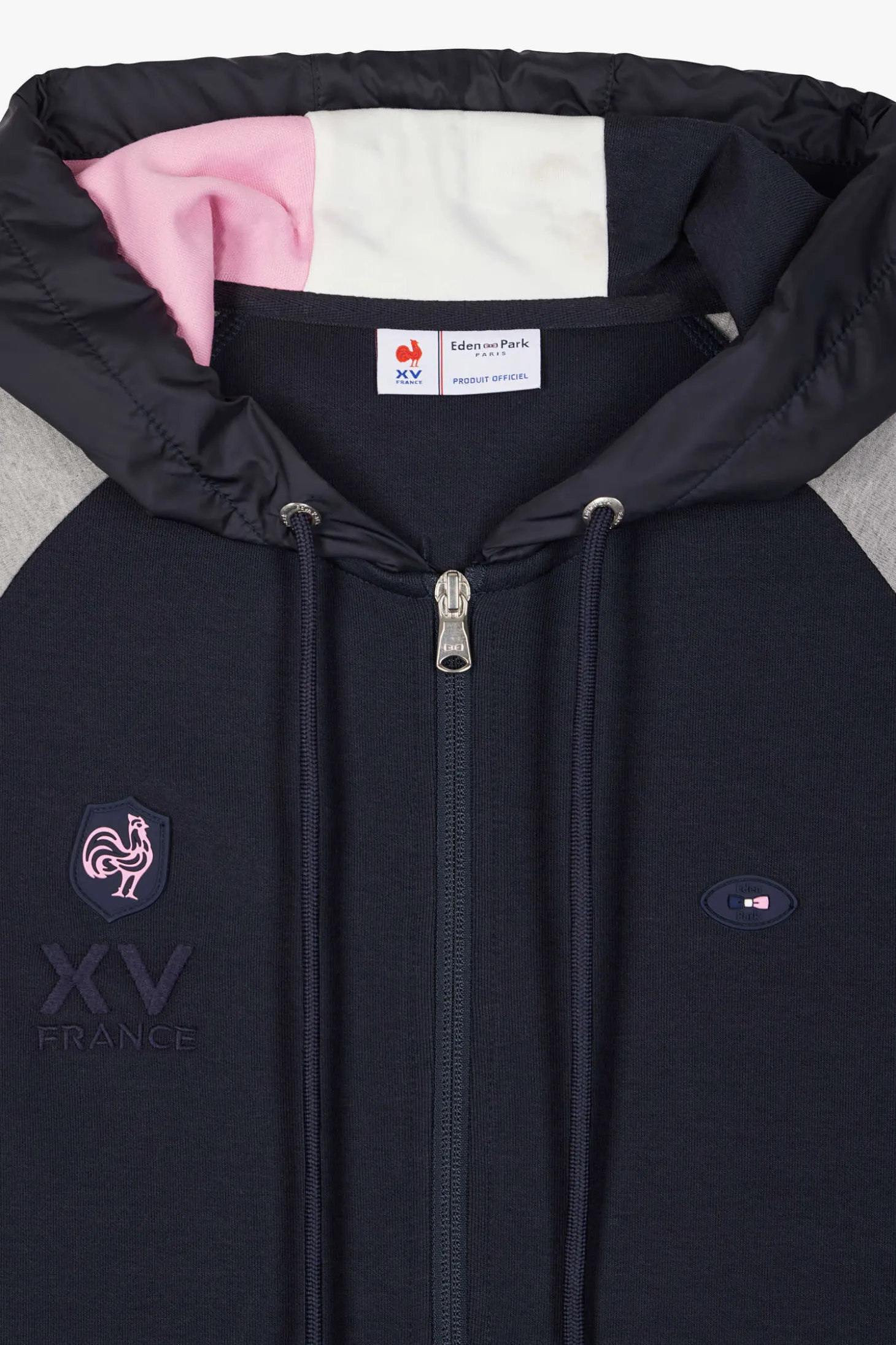 Regular grey zipped XV de France cotton blend hoodie