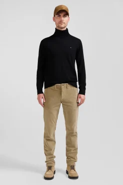 Regular hemp-coloured stretch cotton velvet chino trousers