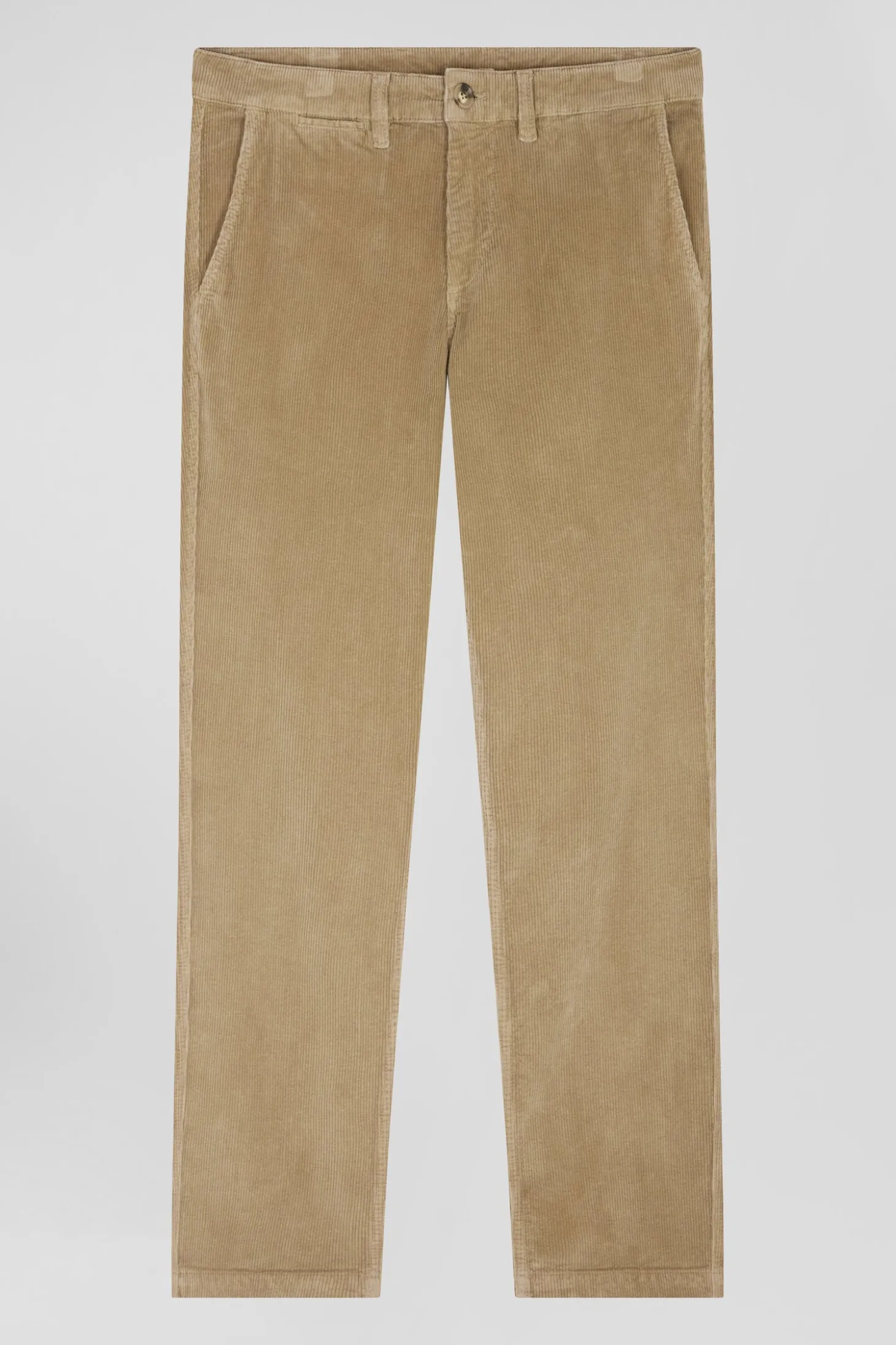Regular hemp-coloured stretch cotton velvet chino trousers
