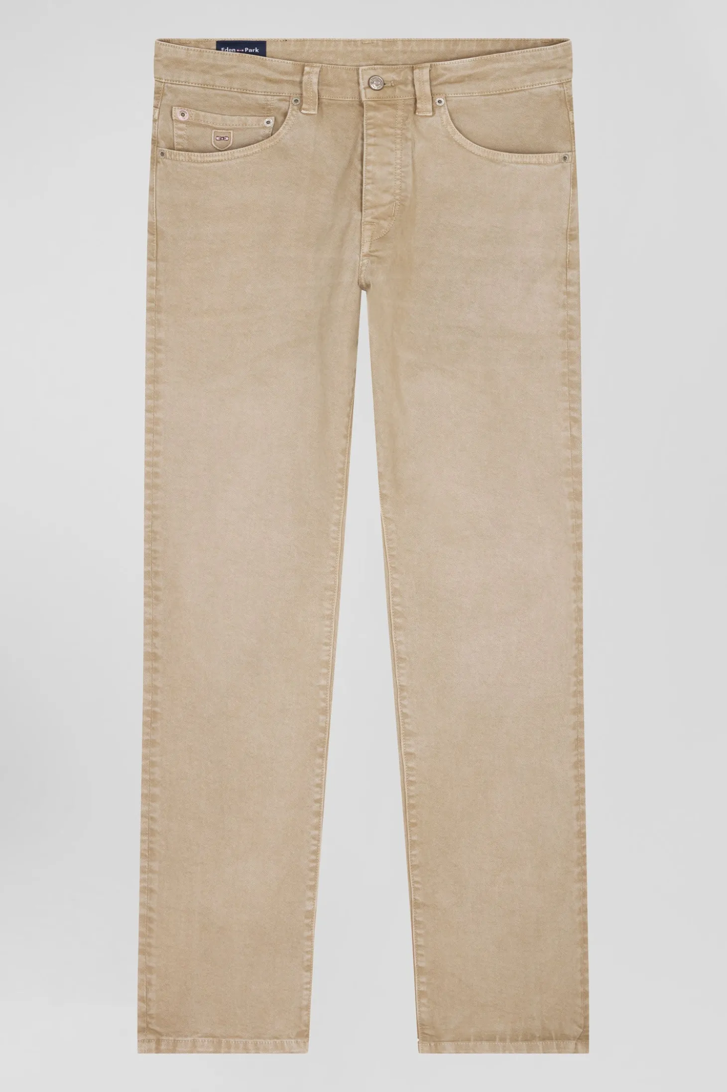 Regular hemp-coloured stretch cotton 5-pocket trousers