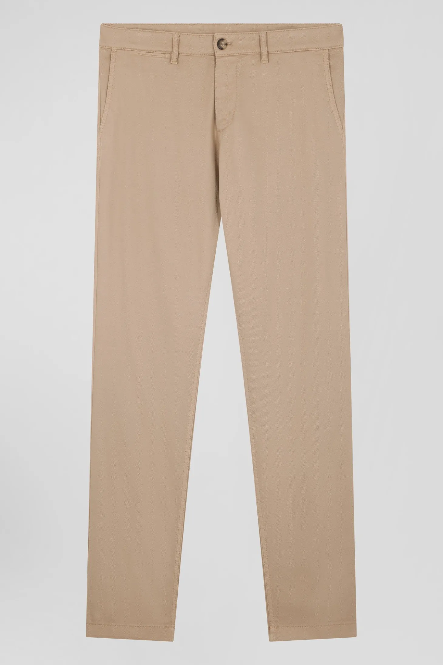 Regular hemp-coloured stretch cotton piqué and modal chino trousers