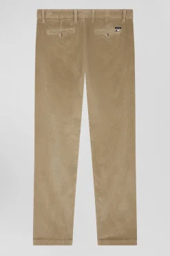 Regular hemp-coloured stretch cotton velvet chino trousers