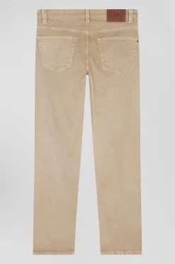 Regular hemp-coloured stretch cotton 5-pocket trousers