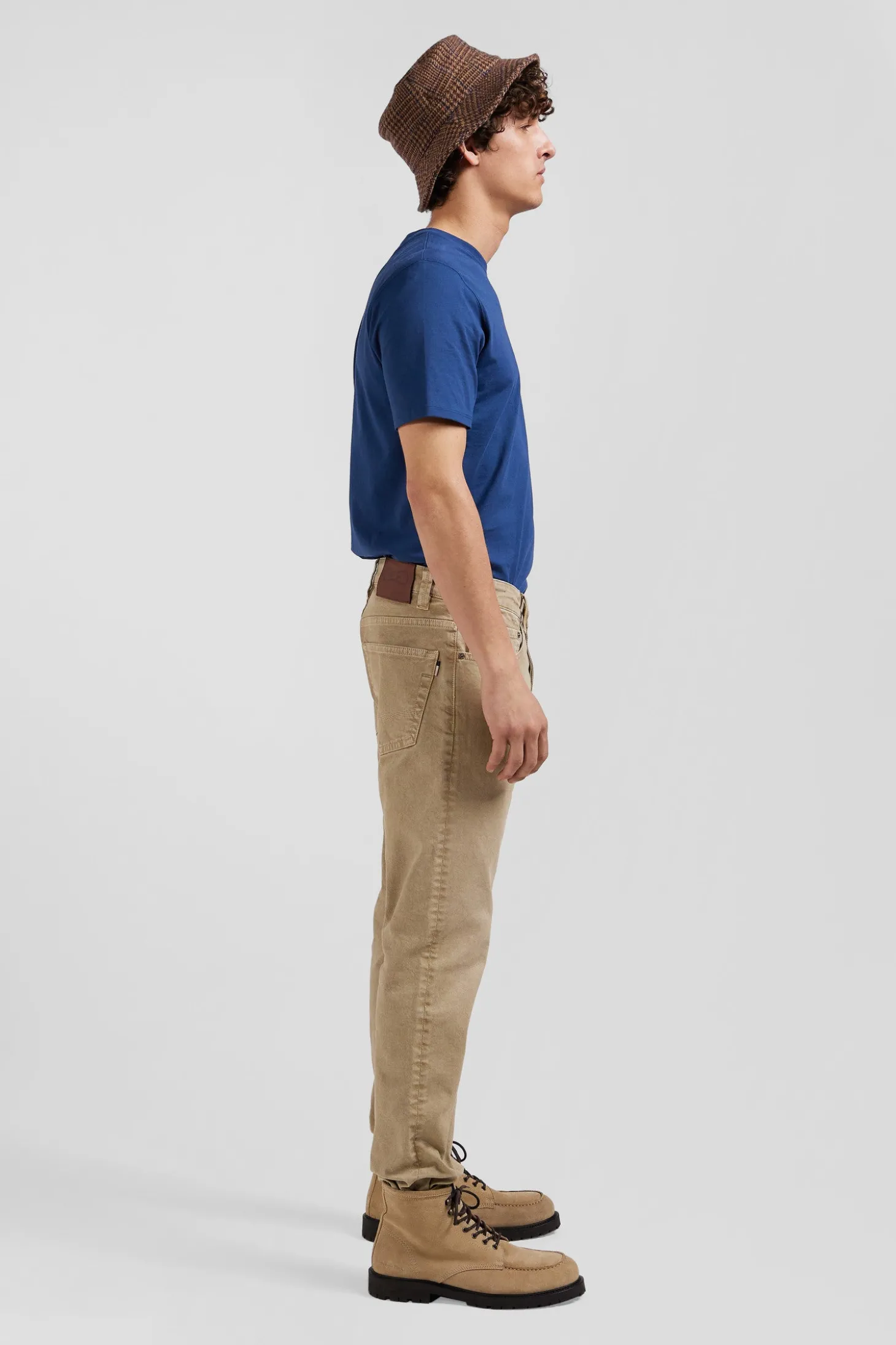 Regular hemp-coloured stretch cotton 5-pocket trousers
