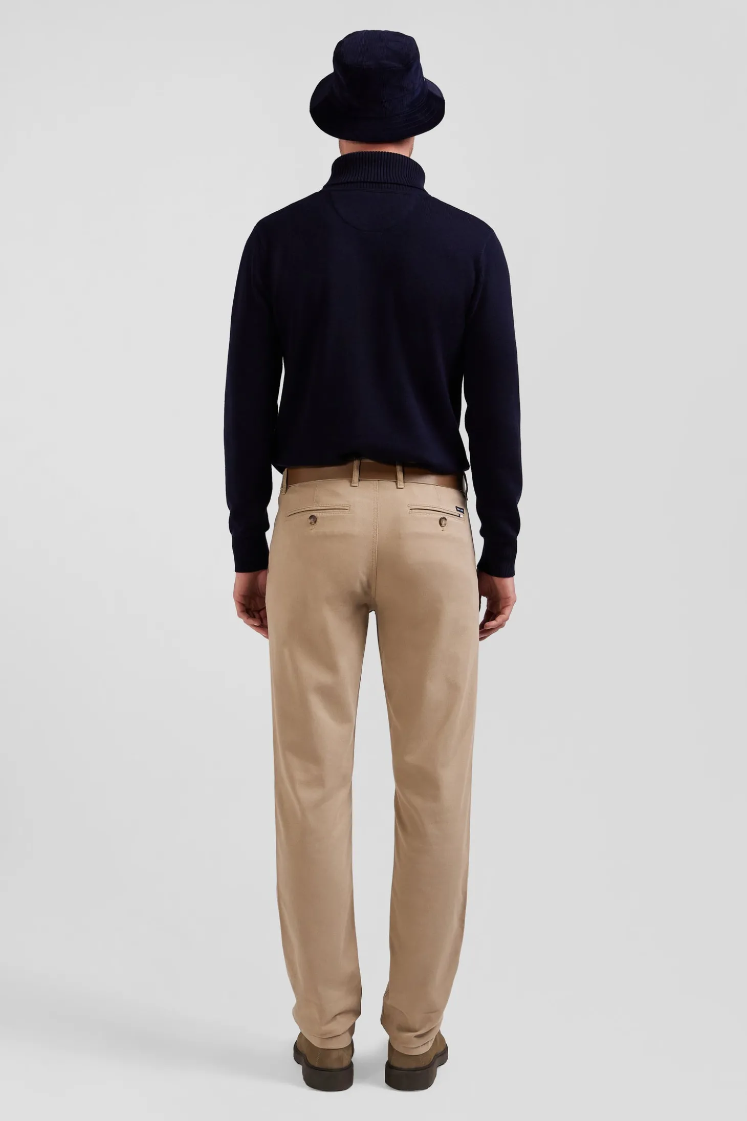 Regular hemp-coloured stretch cotton piqué and modal chino trousers