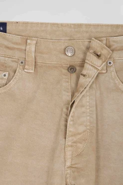 Regular hemp-coloured stretch cotton 5-pocket trousers