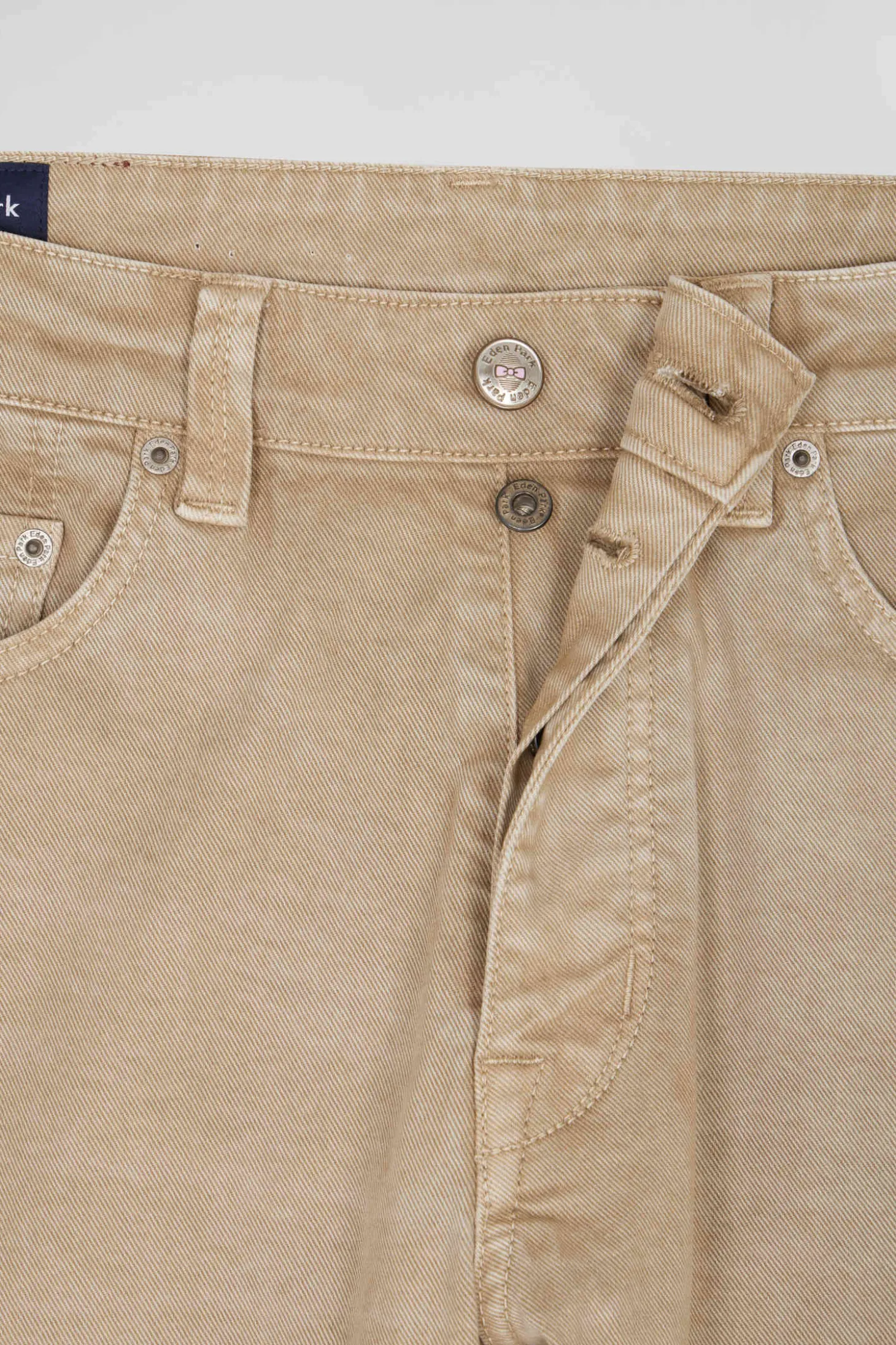 Regular hemp-coloured stretch cotton 5-pocket trousers