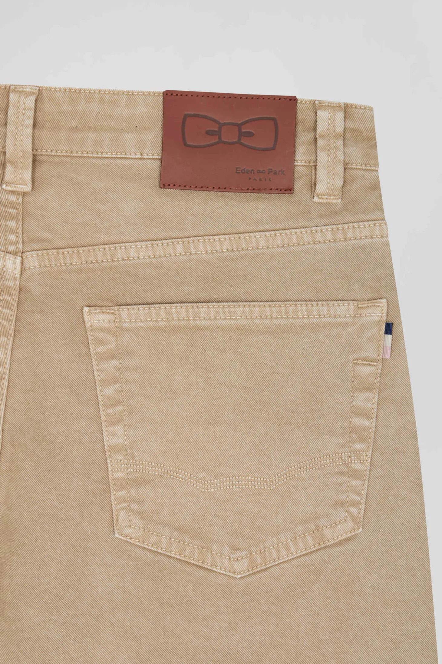 Regular hemp-coloured stretch cotton 5-pocket trousers