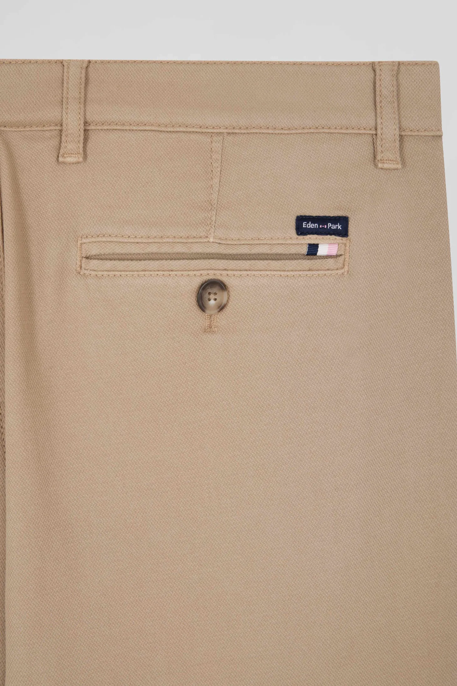 Regular hemp-coloured stretch cotton piqué and modal chino trousers