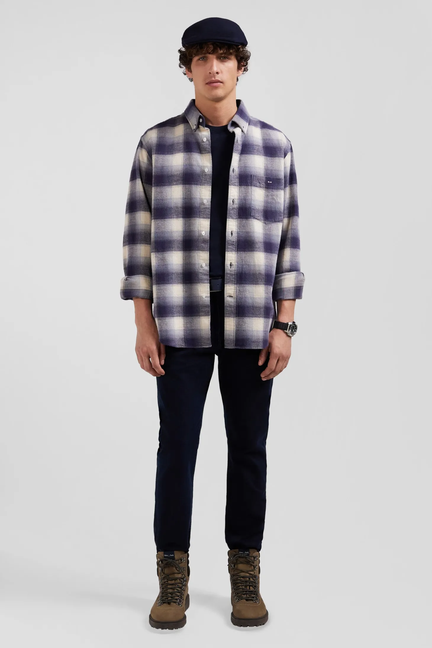 Regular indigo checked cotton shirt