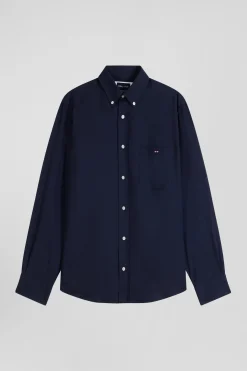 Regular indigo cotton and cashmere twill shirt
