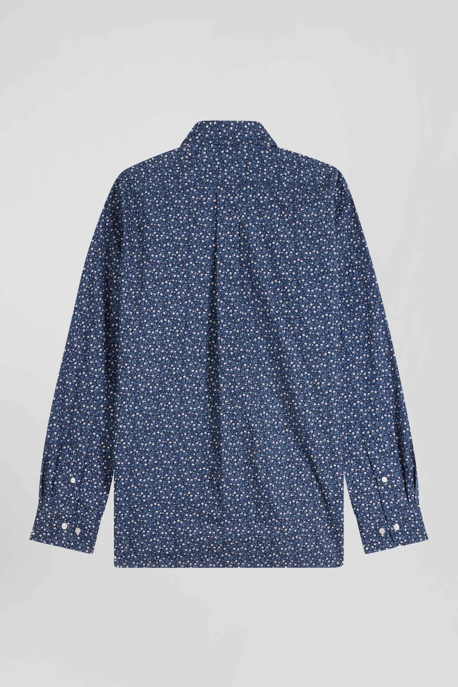 Regular indigo cotton shirt with microprint