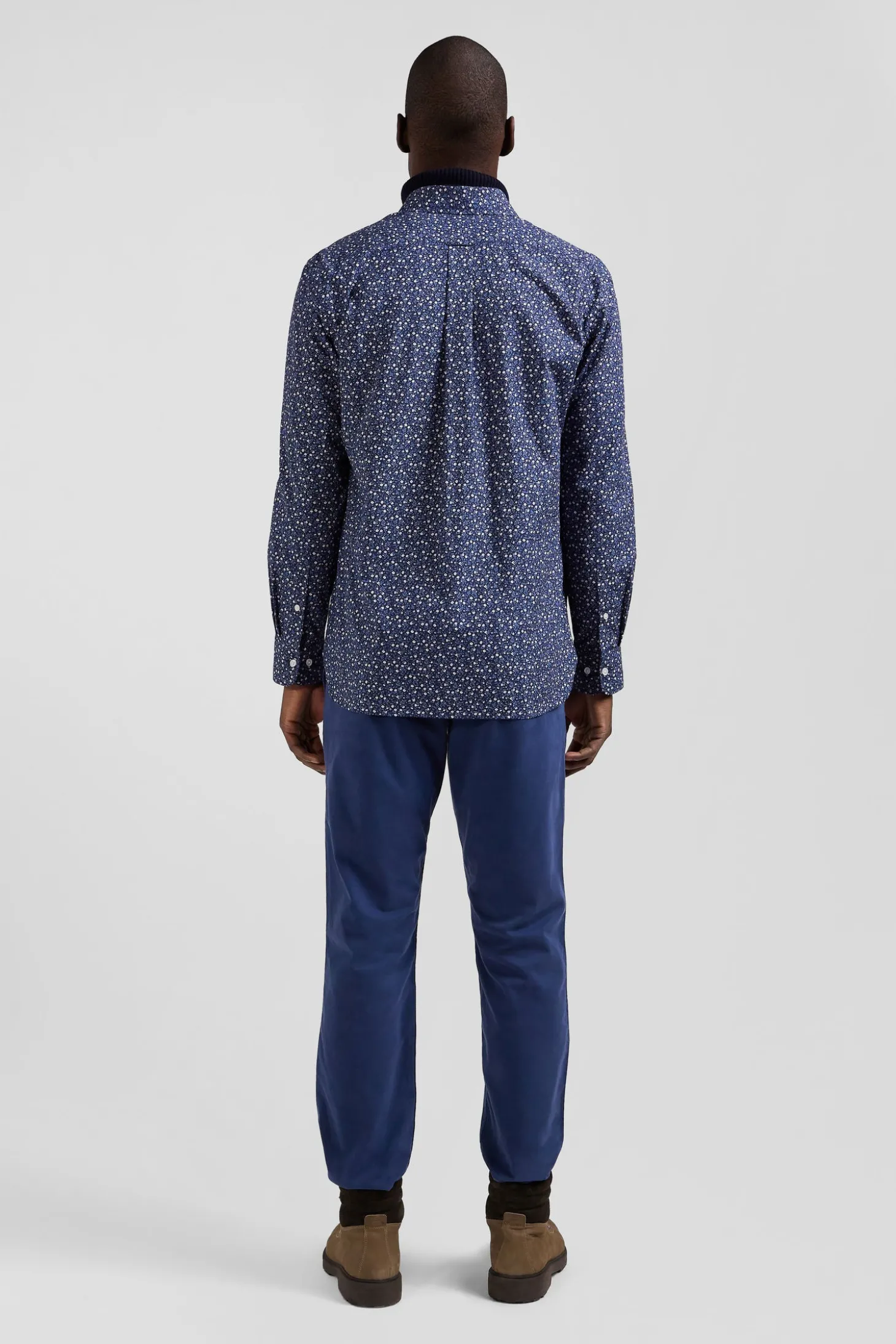 Regular indigo cotton shirt with microprint