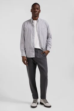 Regular indigo striped cotton jacquard shirt