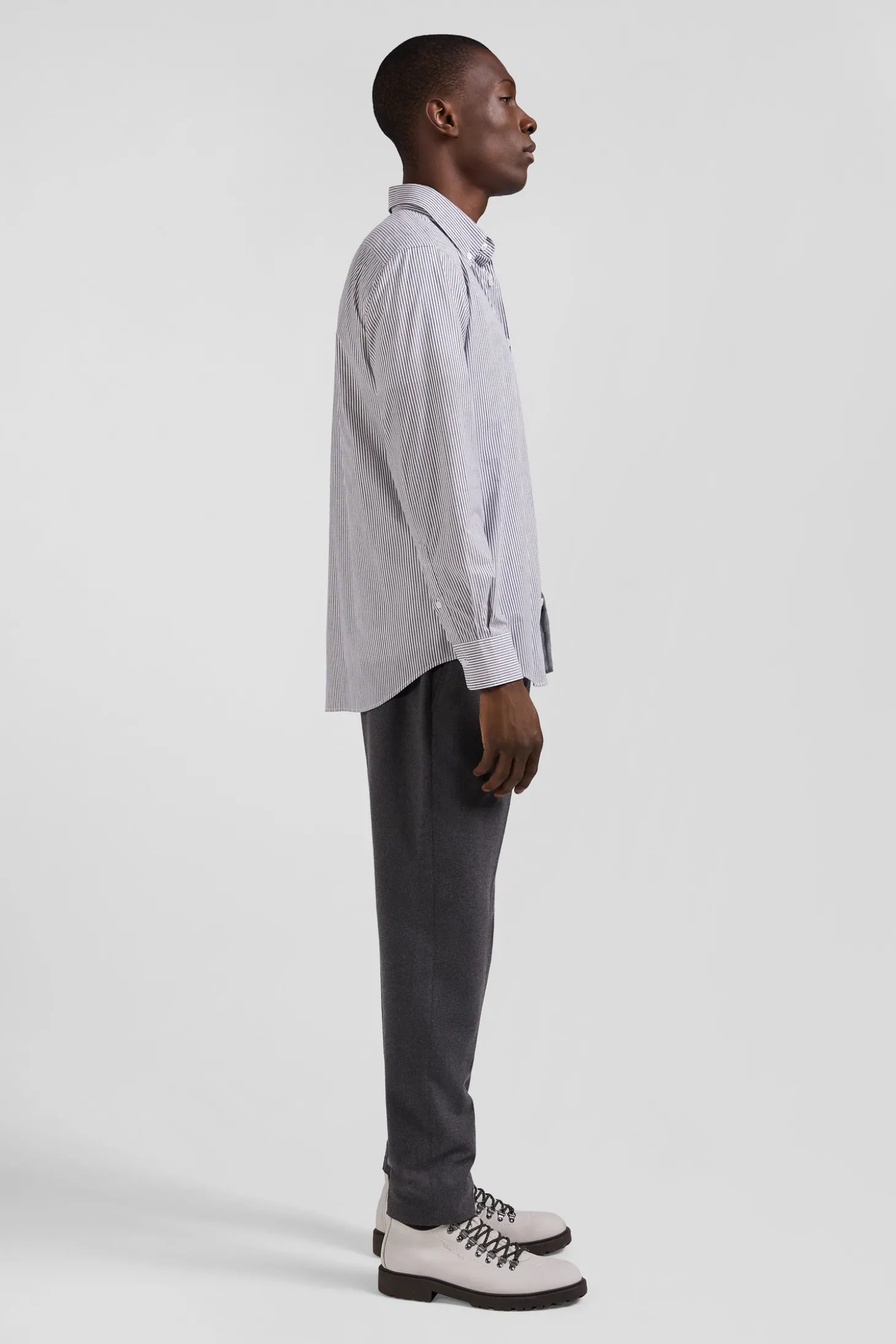 Regular indigo striped cotton jacquard shirt