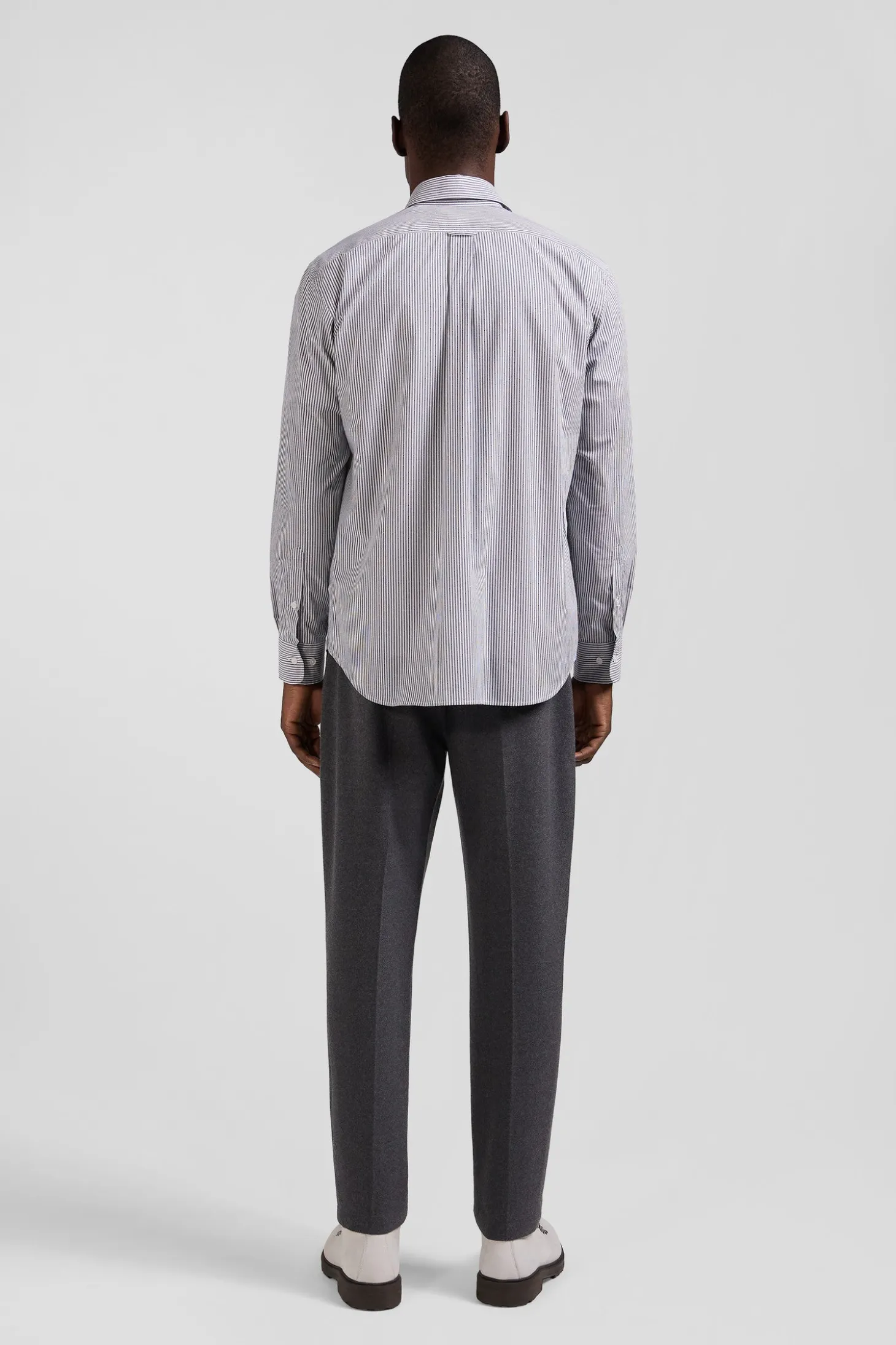 Regular indigo striped cotton jacquard shirt