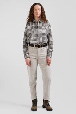 Regular ivory graphic microprint cotton shirt