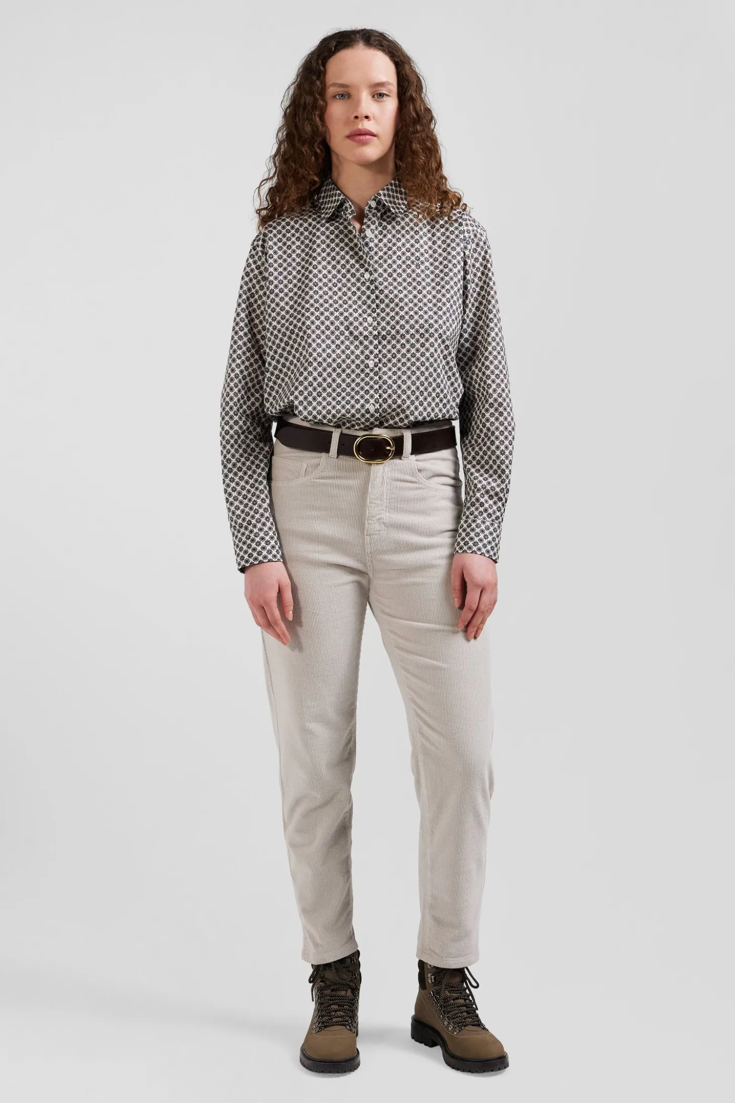 Regular ivory graphic microprint cotton shirt