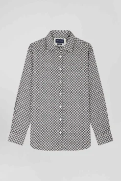Regular ivory graphic microprint cotton shirt