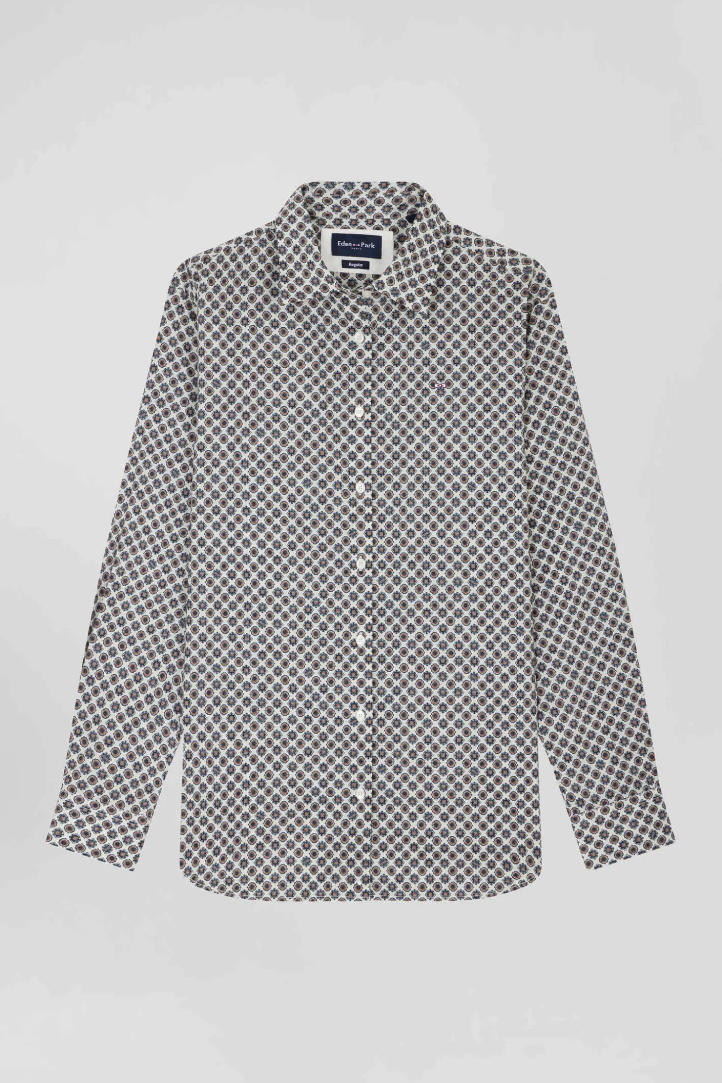 Regular ivory graphic microprint cotton shirt
