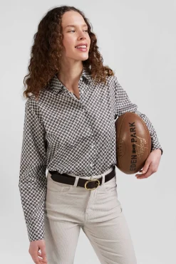 Regular ivory graphic microprint cotton shirt