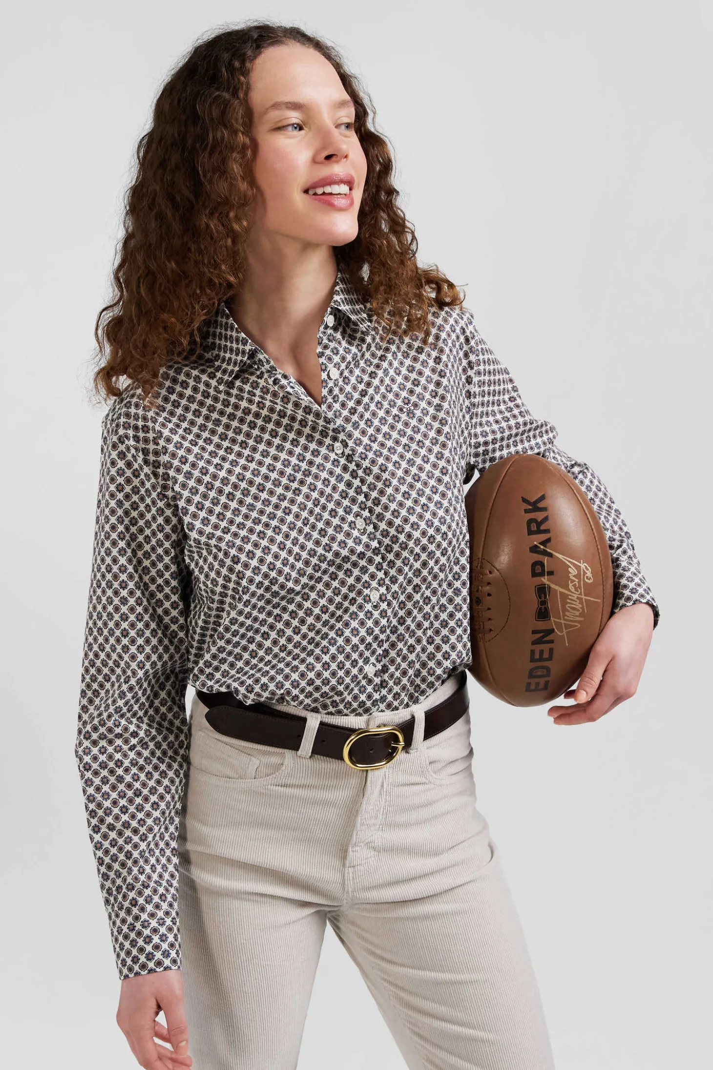 Regular ivory graphic microprint cotton shirt